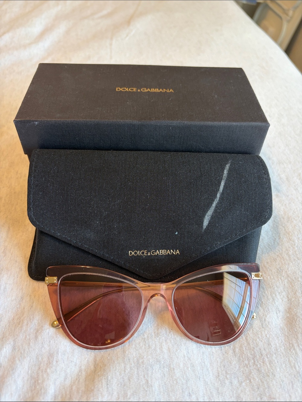Dolce & Gabbana Pink Gradient Cat-Eye Sunglasses with Gold Accents (one scratch)